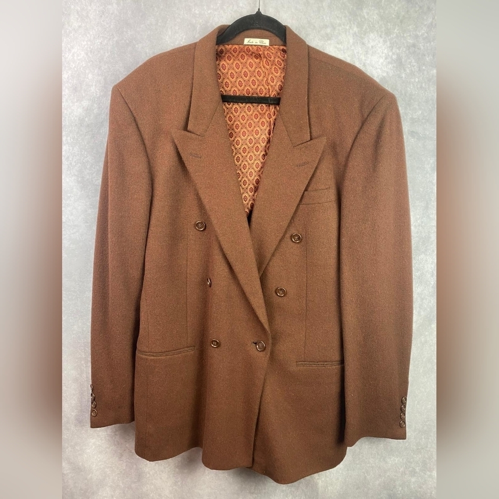 Cellini Collection Men Jacket‎ sz 42L Brown Wool Cashmere Blazer Career office